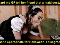 Halloween maid cleans up cock